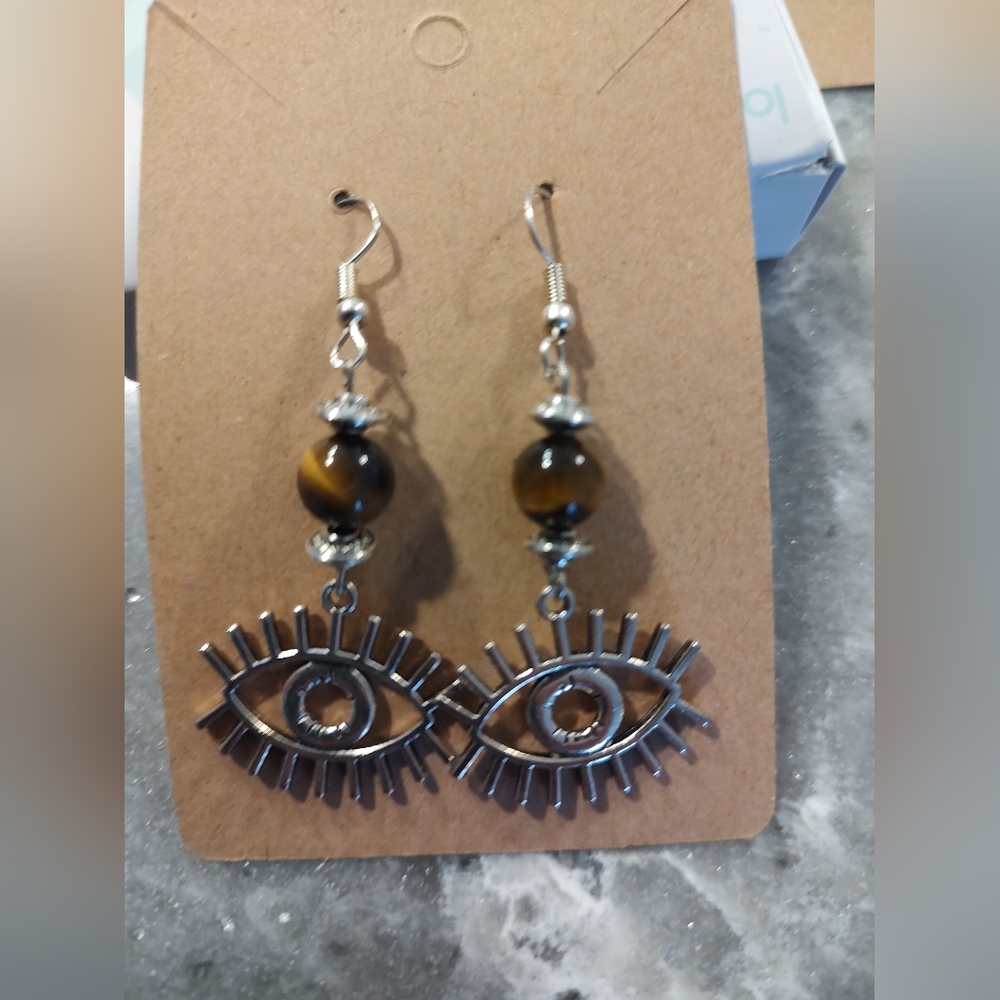 Eye Design Earrings-Unique eye design earrings with bead detail.